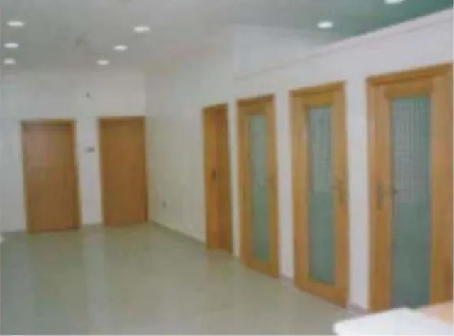 Interior corridor with timber office doors at FCMB regional head office, Kano