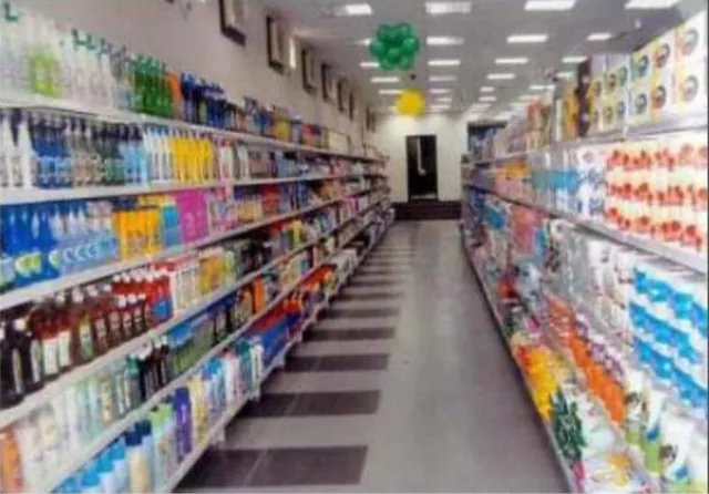 Shelved aisles inside Goodies Supermarket, Lagos