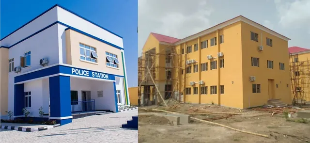 Police divisional headquarters, Ilorin: front elevation with blue police station signage